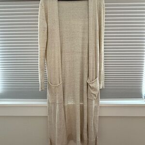 Long Cream Cardigan with Pockets